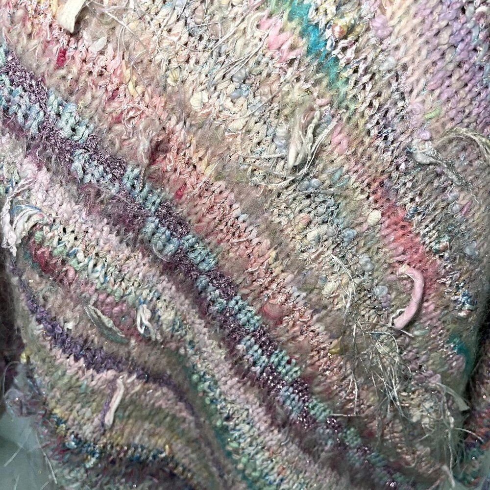 Vintage Womens Pullover Sweater Size Medium Pastel Striped Mixed Knit Handmade - Picture 6 of 13